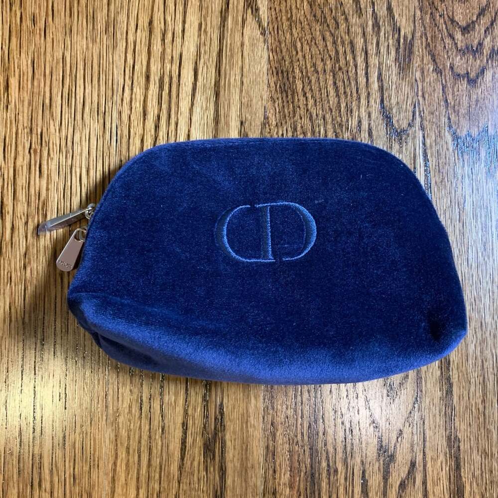 Christian Dior Beauty Velvet Makeup Pouch Navy Blue CD Logo